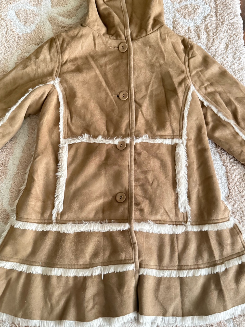 Kids Super nice, Hooded Faux-Suede Coat with Contrast Trim - Camel Size (10-12)